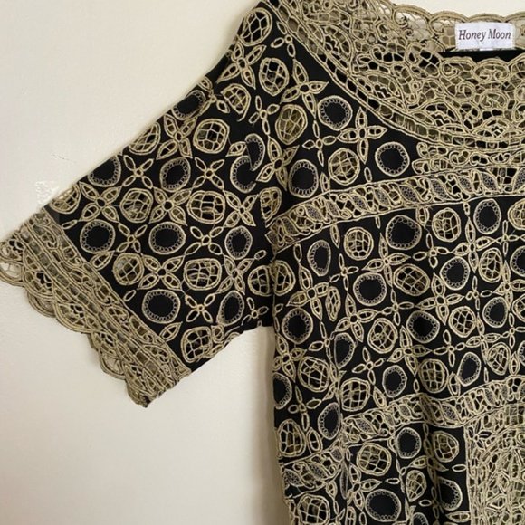 Vintage Honey Moon Short Sleeve Floral Embroidery Pullover Blouse Top Size XL - Picture 5 of 7